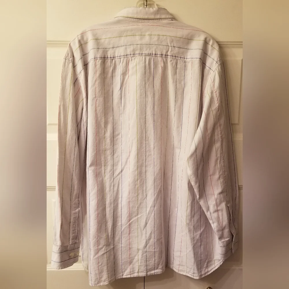 Tommy Bahama Men's Dress Shirt Cotton Silk Blend White Colored Stripes XXL EUC! - Picture 2 of 9